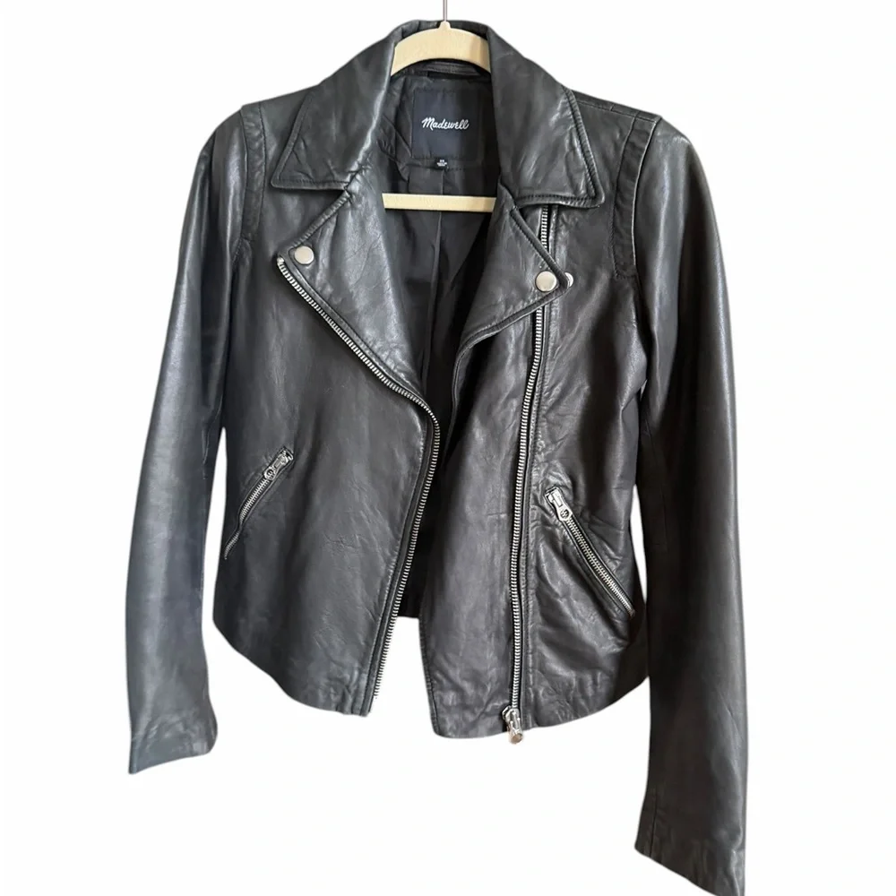 Madewell Washed Leather Black Motorcycle Biker Jacket Size XS NWOT Never Worn - Picture 11 of 14